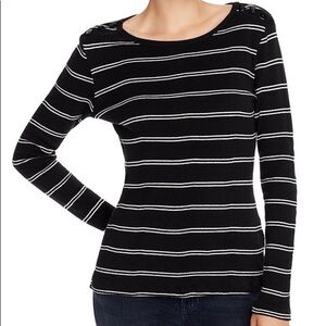 FRAME Edie Striped Long Sleeved Crew Lightweight Sweater Black/White Size Medium